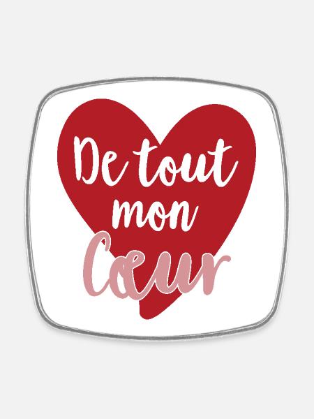 Coeur rouge avec lettrage romantique - Magnet carré - blanc