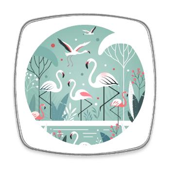 Illustration de flamant rose en environnement tropical - Magnet carré - blanc - Devant