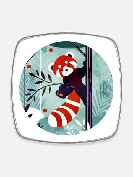 Fröhlicher Roter Panda im Dschungel - Viereckiger Kühlschrankmagnet - Weiß