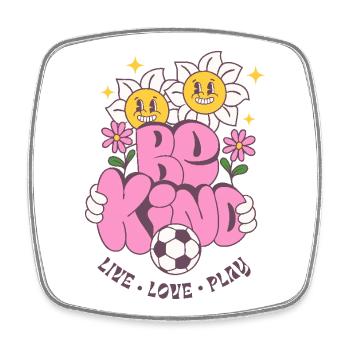 Be Kind – Fußball & Blumen Retro Look - Viereckiger Kühlschrankmagnet - Weiß - Vorne