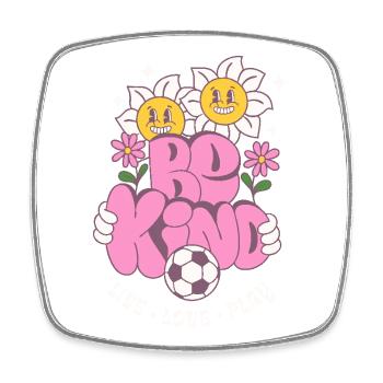 Be Kind – Fußball & Blumen Retro Look - Viereckiger Kühlschrankmagnet - Weiß - Vorne