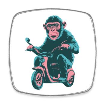 Cooler Affe auf einem Retro-Scooter - Viereckiger Kühlschrankmagnet - Weiß - Vorne