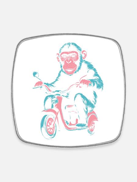 Affe auf dem Roller – Retro Streetstyle - Viereckiger Kühlschrankmagnet - Weiß