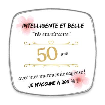 50 ans, je m'assume à 200 % - Magnet carré - blanc - Devant