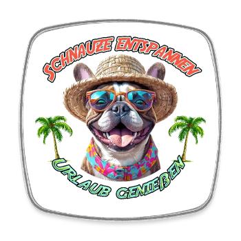 Schnauze entspannen – Urlaub mit Bulldogge - Viereckiger Kühlschrankmagnet - Weiß - Vorne