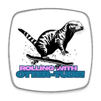 Rolling with otter-tude Skateboard Otter - Viereckiger Kühlschrankmagnet - Weiß - Vorne