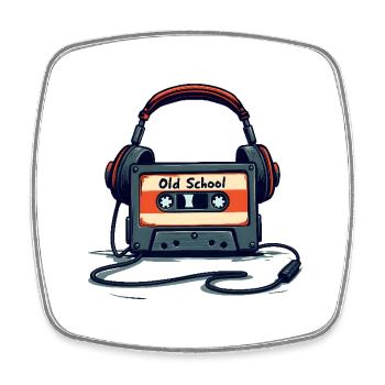 Retro cassette player with headphones - Square fridge magnet - white - Front