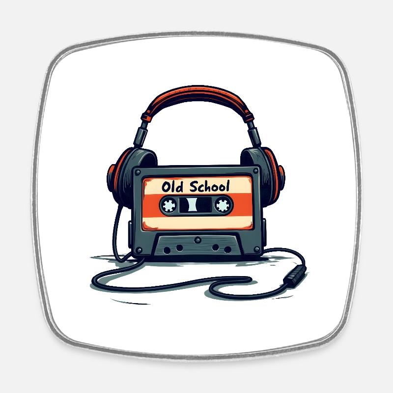Retro cassette player with headphones - Square fridge magnet - white