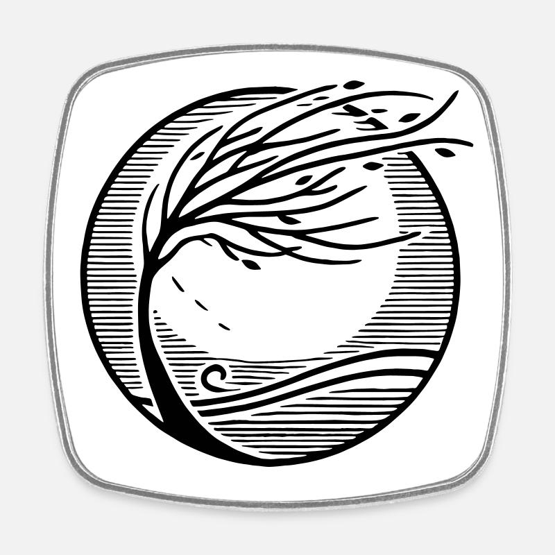 Windbaum - Eleganz der Natur | Minimalistisch - Viereckiger Kühlschrankmagnet - Weiß