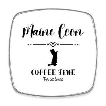 Maine Coon - Coffee time - Magnet carré - blanc - Devant