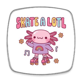 Süßer Axolotl mit Rollschuhen Skate A Lotl Wortspiel - Viereckiger Kühlschrankmagnet - Weiß - Vorne