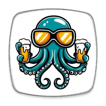 Octopus après-ski beer - Square fridge magnet - white - Front