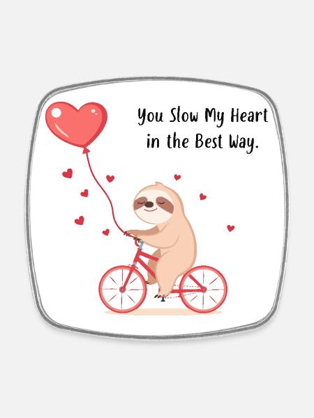 Sloth with Heart Balloon – Valentine’s Day Gift - Square fridge magnet - white