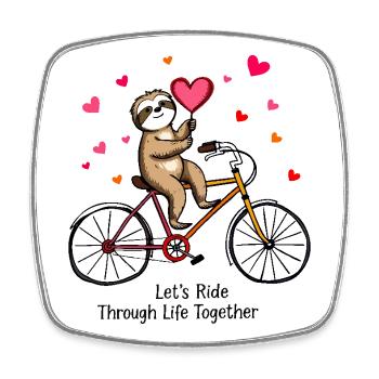 Paresseux à vélo – Design romantique de la Saint-Valentin - Magnet carré - blanc - Devant