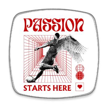 Passion Starts Here – Fußball im Retro-Futurismus - Viereckiger Kühlschrankmagnet - Weiß - Vorne