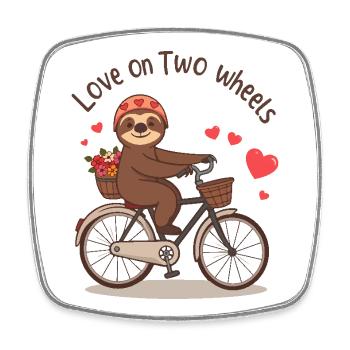 Charming Sloth on Vintage Bike with Heart Basket - Square fridge magnet - white - Front