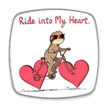 Sloth Riding Heart-Shaped Bicycle Valentine's Day - Square fridge magnet - white - Front