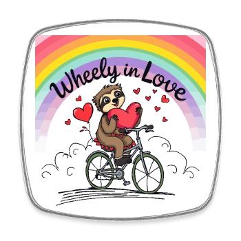 Adorable Sloth on Bicycle with Heart and Rainbow - Square fridge magnet - white - Front