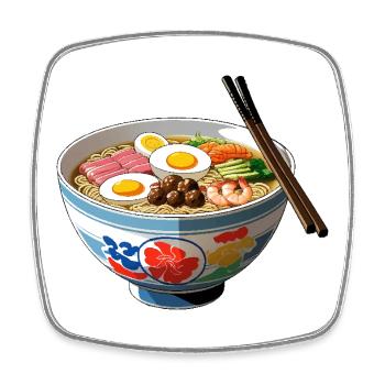 Illustration de bol de ramen avec des crevettes aux œufs - Magnet carré - blanc - Devant