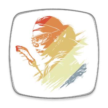 Retro Lacrosse Player - Square fridge magnet - white - Front