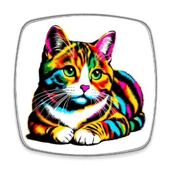 Katze - Viereckiger Kühlschrankmagnet - Weiß - Vorne