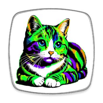 Katze - Viereckiger Kühlschrankmagnet - Weiß - Vorne