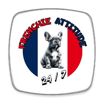 Frenchie Attitude 24/7 - French Bulldog - Square fridge magnet - white - Front