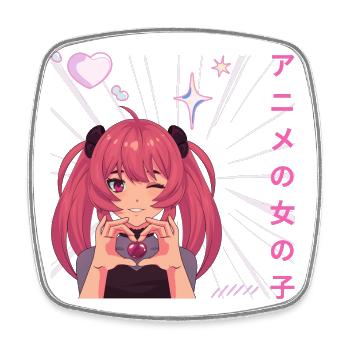 female anime making heart on valentine - Square fridge magnet - white - Front