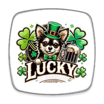 St. Patrick’s Day Leprechaun Chihuahua Glücklich - Viereckiger Kühlschrankmagnet - Weiß - Vorne