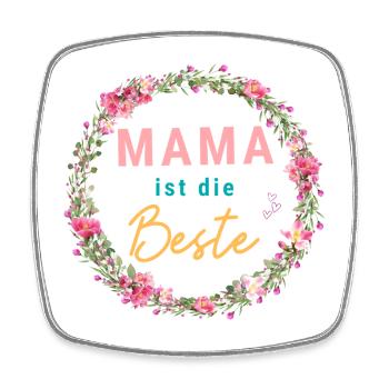 Mama ist die Beste! Floral, bunt, personalisierbar - Viereckiger Kühlschrankmagnet - Weiß - Vorne