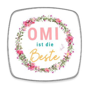 Omi ist die Beste! Wildblumen, personalisierbar - Viereckiger Kühlschrankmagnet - Weiß - Vorne