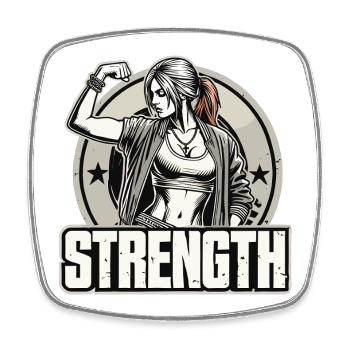 Strength strong woman stretches arm on gift - Square fridge magnet - white - Front