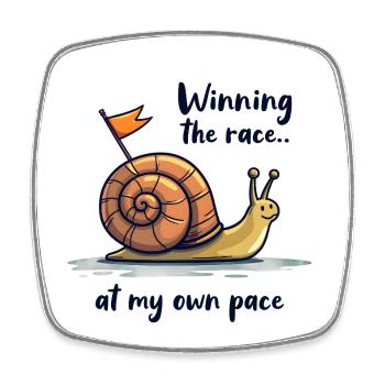 Snail with flag "Winning the race" - Square fridge magnet - white - Front