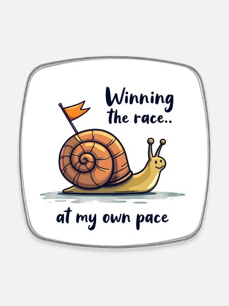 Snail with flag "Winning the race" - Square fridge magnet - white