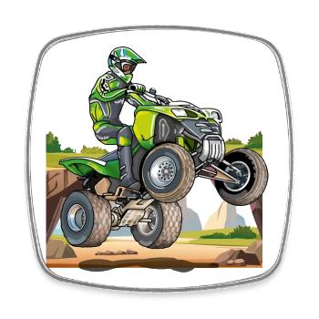 Motocross, quad tout-terrain - Magnet carré - blanc - Devant