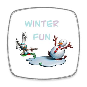 Divertissements d’hiver : Lapin et bonhomme de neige - Magnet carré - blanc - Devant