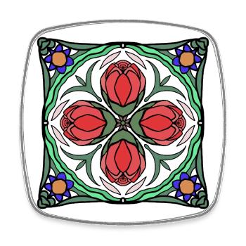Art Déco Blüten Mandala - Viereckiger Kühlschrankmagnet - Weiß - Vorne