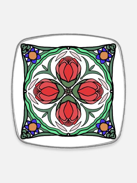 Art Deco Blossom Mandala - Square fridge magnet - white