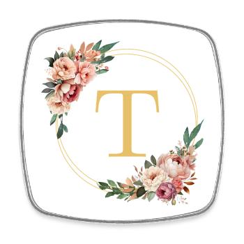 T Monogram, Flower Wreath, Personalizable - Square fridge magnet - white - Front