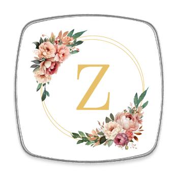 Z Monogram, Couronne de fleurs, Personnalisable - Magnet carré - blanc - Devant