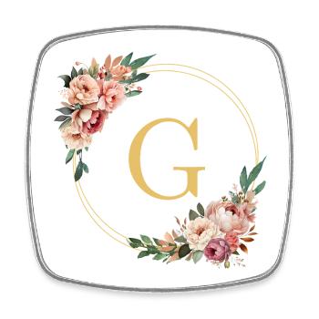 G Monogram, Couronne de fleurs, Personnalisable - Magnet carré - blanc - Devant