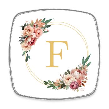 F Monogram, Couronne de fleurs, Personnalisable - Magnet carré - blanc - Devant