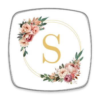 S Monogram, Flower Wreath, Personalizable - Square fridge magnet - white - Front
