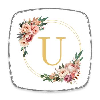 U Monogram, Couronne de fleurs, Personnalisable - Magnet carré - blanc - Devant