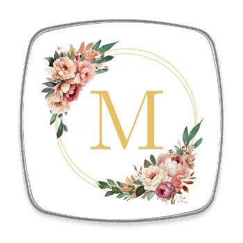 M Monogram, Couronne de fleurs, Personnalisable - Magnet carré - blanc - Devant