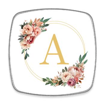 A Monogramm, Blumen-Kranz, personalisierbar - Viereckiger Kühlschrankmagnet - Weiß - Vorne