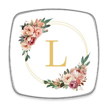 L Monogramm, Blumen-Kranz, personalisierbar - Viereckiger Kühlschrankmagnet - Weiß - Vorne