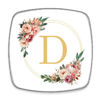 D Monogramm, Blumen-Kranz, personalisierbar - Viereckiger Kühlschrankmagnet - Weiß - Vorne