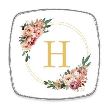 H Monogram, Flower Wreath, Personalizable - Square fridge magnet - white - Front