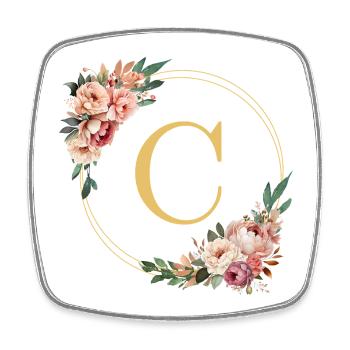 C Monogram, Couronne de fleurs, Personnalisable - Magnet carré - blanc - Devant
